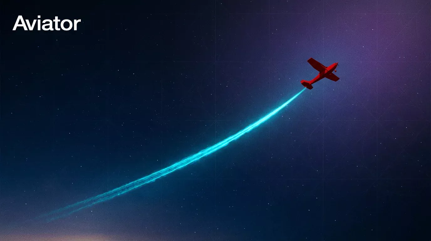 Silueta abstracta de un avión rojo ascendiendo en diagonal con una estela cian sobre cielo nocturno