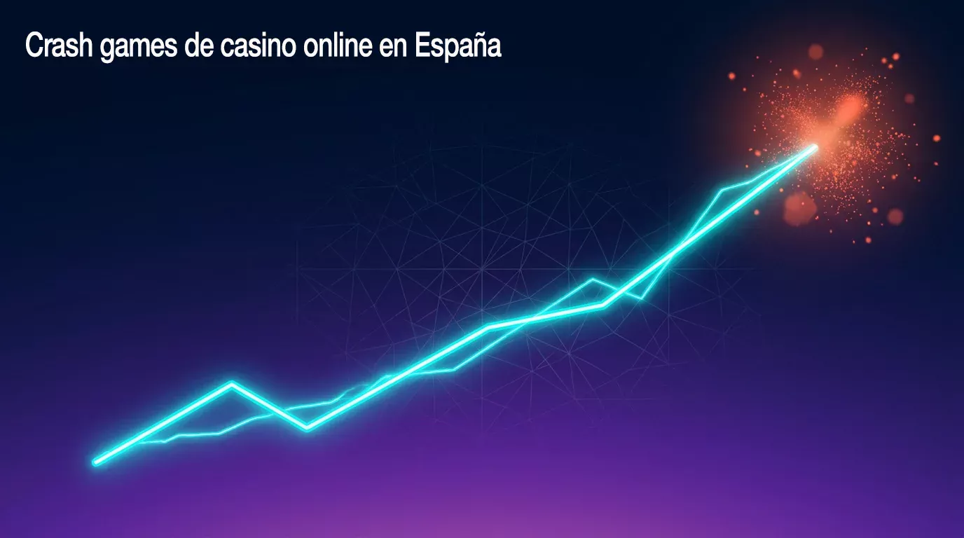 Curva exponencial ascendente sobre un fondo oscuro con destellos cian, evocando la mecánica de un crash game